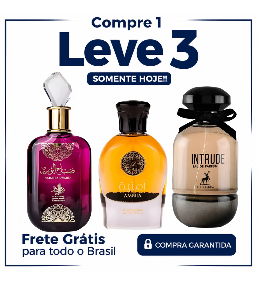 Promoção Compre 1 e Leve 3 Perfumes –Sabah Al Ward,Amnia Al Wataniah e Alhambra L'Intru  – (100ml Cada)