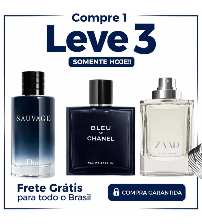 Promoção Compre 1 e Leve 3 Perfumes – Sauvage Dior, Bleu de Chanel e Zaad – (100ml Cada)